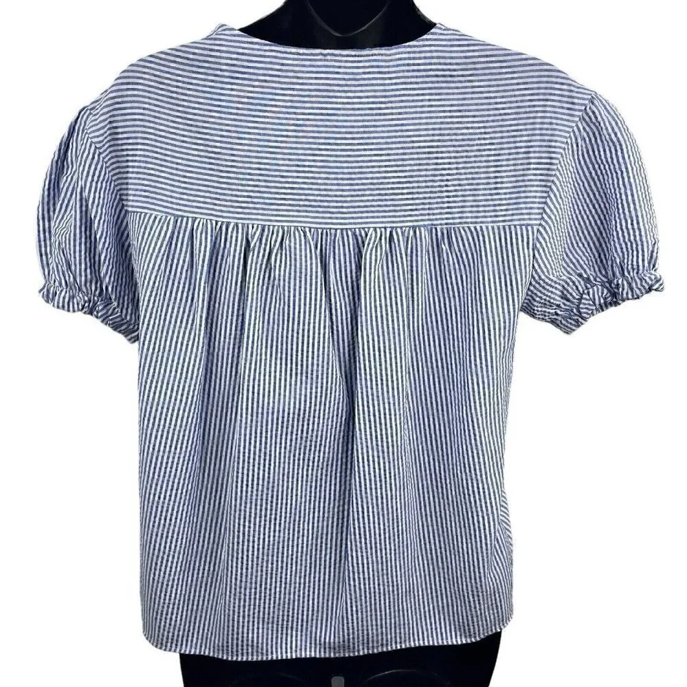 Zara Basic Seersucker Short Sleeve Floral Embroidered Wrap Front  Women’s XS